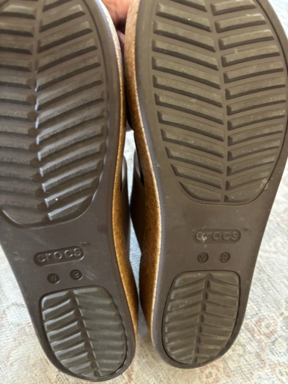 CROCS Women's Tan and Dark Brown Double-Buckle Slide Sandals - Picture 3 of 4